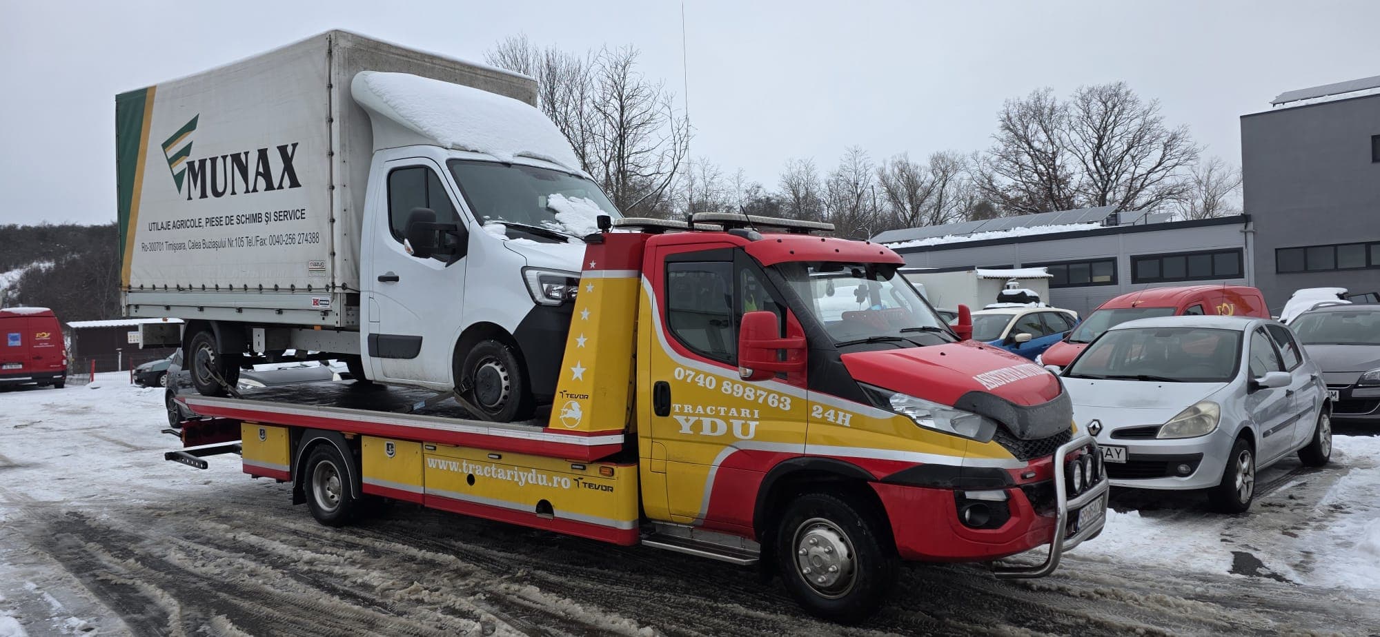 Platformă tractări iarnă — intervenție Dr. Auto Sibiu